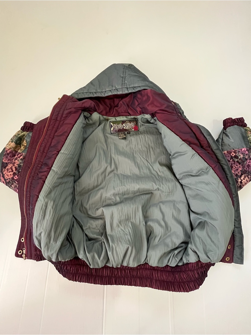 Vintage East West Patchwork Full Zip Hooded Floral and Lace SkiJacket Size Small - Picture 6 of 13